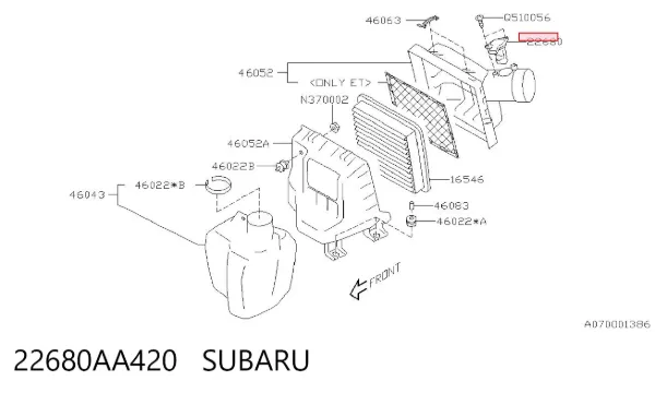 Sensor de fluxo (consumo) de ar, medidor de consumo M.A.F. - (Mass Airflow) 22680AA420 Subaru