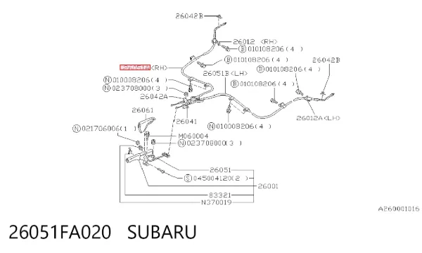 Cabo do freio de estacionamento traseiro direito 26051FA020 Subaru
