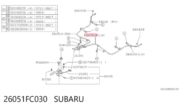 Cabo do freio de estacionamento traseiro esquerdo 26051FC030 Subaru