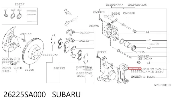 Braçadeira do freio de suporte dianteiro 26225SA000 Subaru