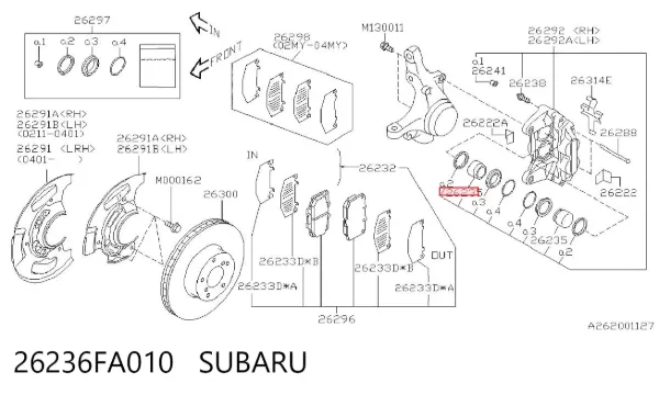 Pistão de suporte do freio dianteiro 26236FA010 Subaru