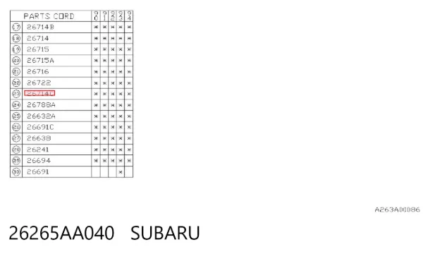 Kit de montagem das sapatas traseiras de tambor 26265AA040 Subaru