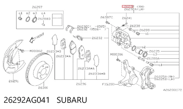 Suporte do freio dianteiro direito 26292AG041 Subaru
