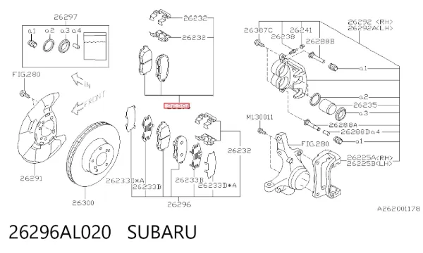 Sapatas do freio dianteiras de disco 26296AL020 Subaru