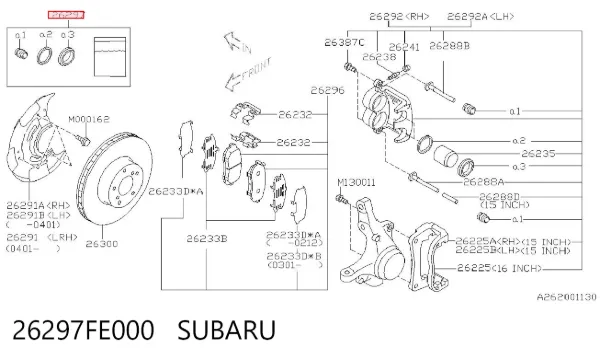 Kit de reparação de suporte do freio dianteiro 26297FE000 Subaru