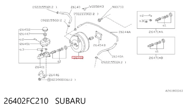 Reforçador dos freios a vácuo 26402FC210 Subaru