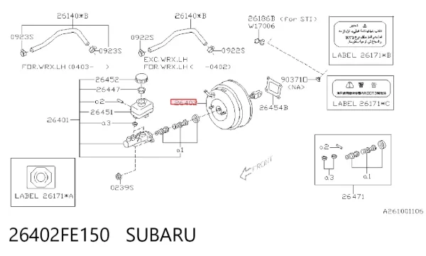 Reforçador dos freios a vácuo 26402FE150 Subaru