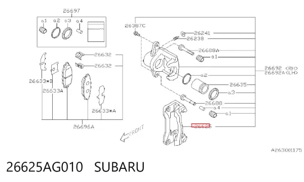Kit de reparação de suporte do freio dianteiro 26625AG010 Subaru