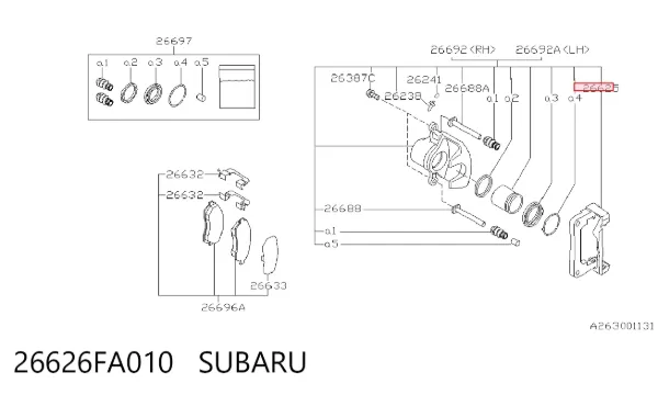Braçadeira do freio de suporte traseiro 26626FA010 Subaru