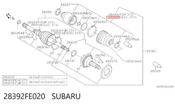 Junta homocinética interna dianteira 28392FE020 Subaru