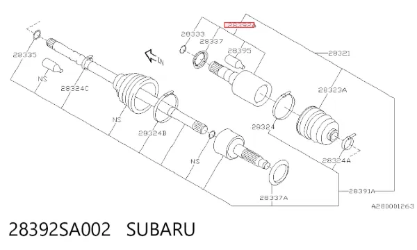 Junta homocinética interna dianteira 28392SA002 Subaru