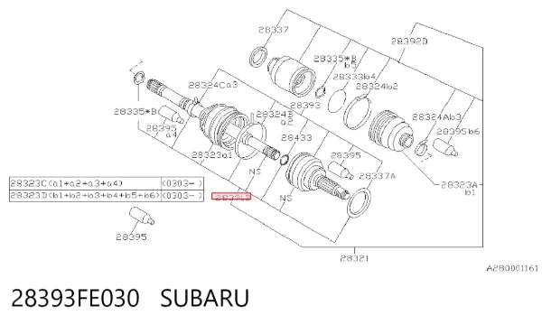 Junta homocinética externa dianteira 28393FE030 Subaru