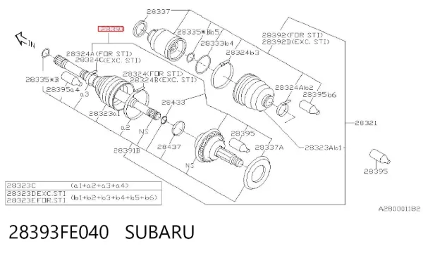 Junta homocinética externa dianteira 28393FE040 Subaru