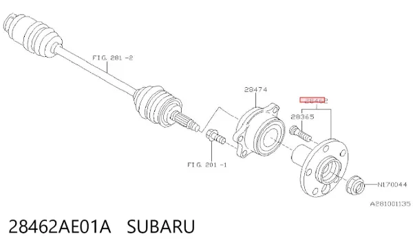 Rolamento de cubo traseiro 28462AE01A Subaru