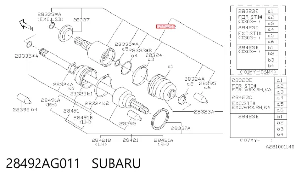 Junta homocinética interna traseira 28492AG011 Subaru