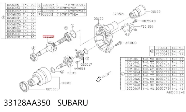 Árvore intermédia da Caixa de Mudança 33128AA350 Subaru