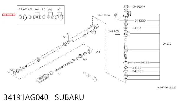 Kit de reparação da cremalheira da direção (do mecanismo), (kit de vedantes) 34191AG040 Subaru