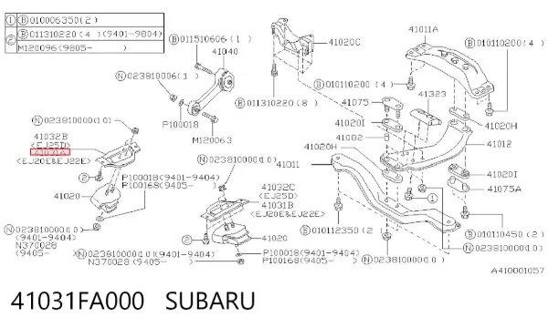 Consola de coxim (apoio) direita de motor 41031FA000 Subaru