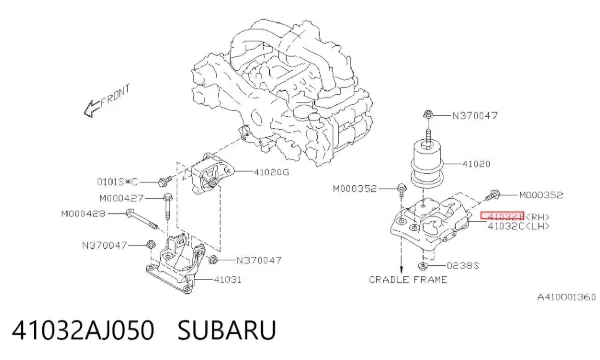Consola de coxim (apoio) direita de motor 41032AJ050 Subaru