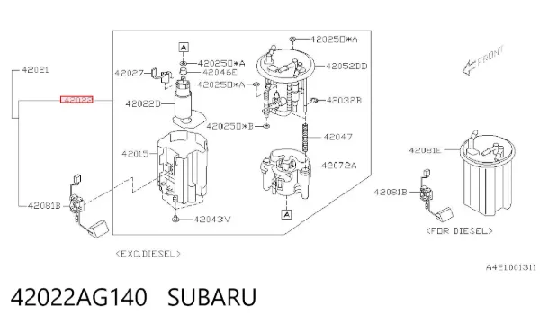 Módulo de bomba de combustível com sensor do nível de combustível Subaru Outback III