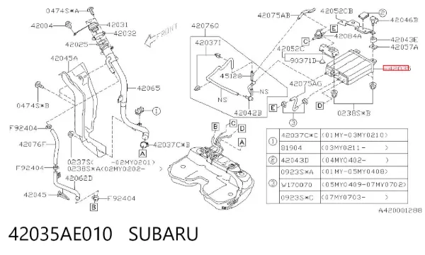 Adsorvedor dos vapores de combustível 42035AE010 Subaru