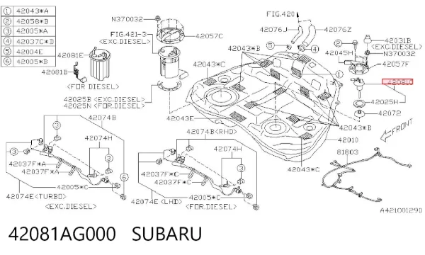 Sensor do nível de combustível no tanque Subaru Impreza III
