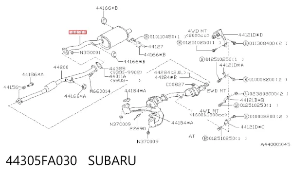 Silenciador, parte traseira 44305FA030 Subaru