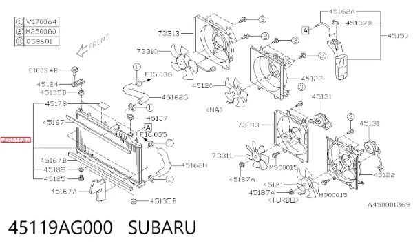 Radiador de esfriamento de motor 45119AG000 Subaru