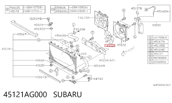 Ventilador elétrico de esfriamento montado (motor + roda de aletas) 45121AG000 Subaru