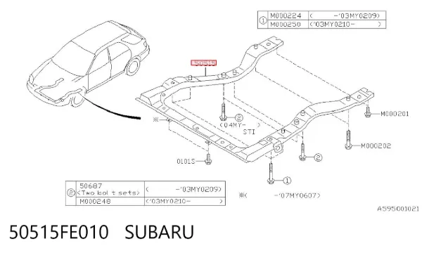 Viga de suspensão dianteira (plataforma veicular) 50515FE010 Subaru