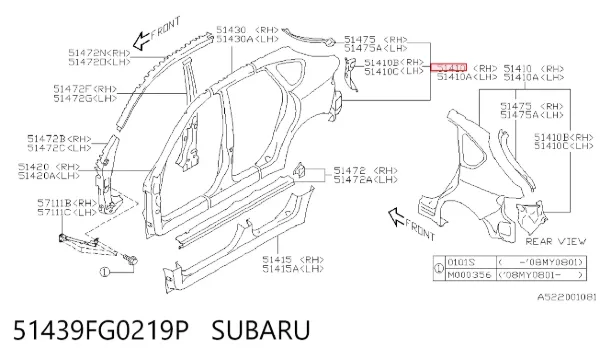 Pára-lama traseiro direito 51439FG0219P Subaru