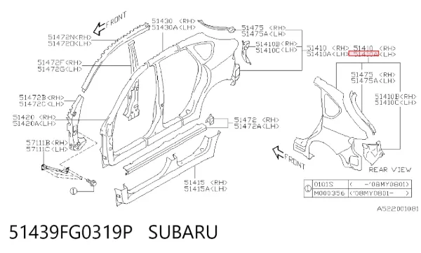 Pára-lama traseiro esquerdo 51439FG0319P Subaru