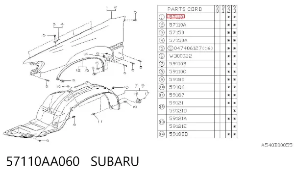 Pára-lama dianteiro direito Subaru Legacy I