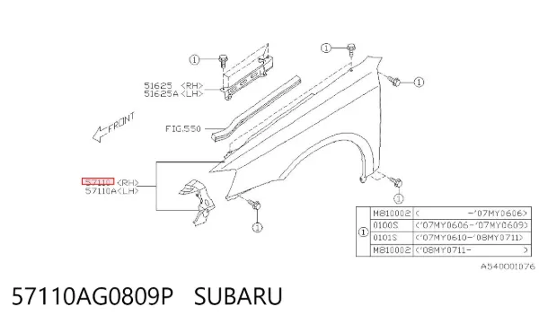 Pára-lama dianteiro direito 57110AG0809P Subaru