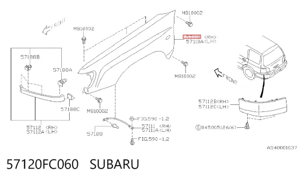 Pára-lama dianteiro direito 57120FC060 Subaru