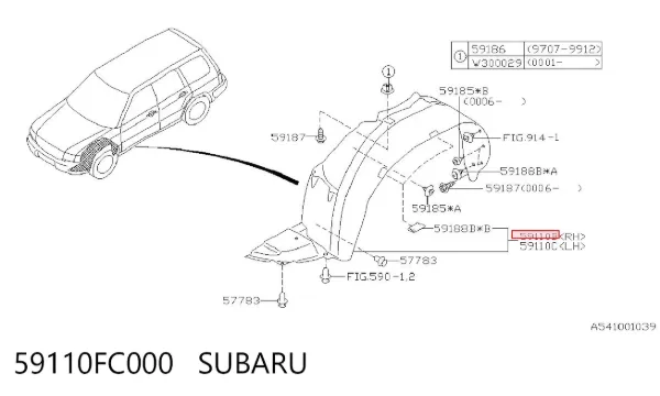 Guarda-barras direito do pára-lama dianteiro Subaru Forester I