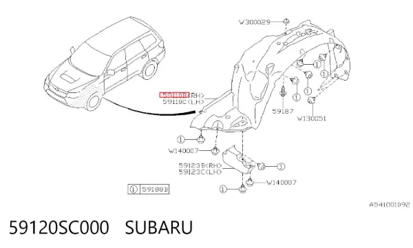 Guarda-barras direito do pára-lama dianteiro 59120SC000 Subaru