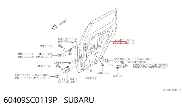 Porta traseira esquerda 60409SC0119P Subaru