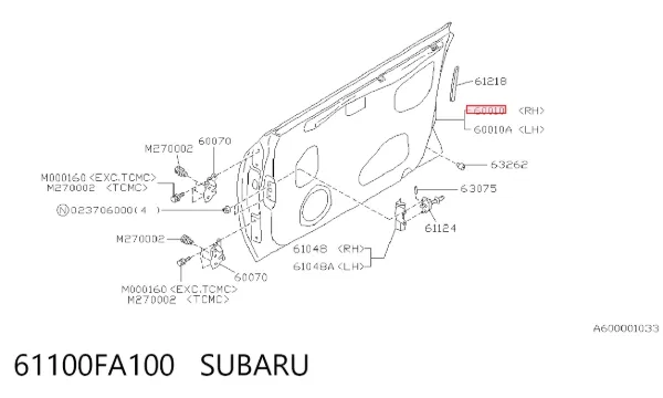 Porta dianteira direita 61100FA100 Subaru