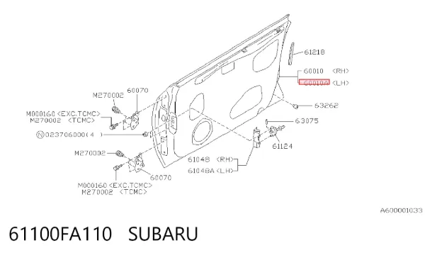 Porta dianteira esquerda 61100FA110 Subaru
