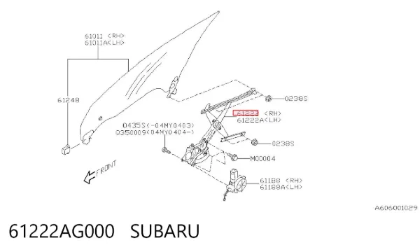 Mecanismo de acionamento de vidro da porta dianteira direita Subaru Outback III