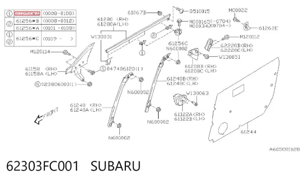 Fixador de vidro lateral 62303FC001 Subaru
