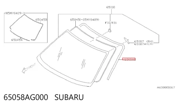 Moldura de pára-brisas 65058AG000 Subaru