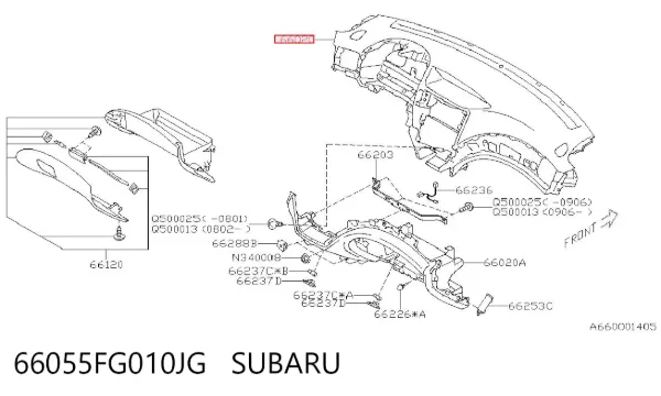 Painel dianteiro de salão "painel de instrumentos", parte superior 66055FG010JG Subaru