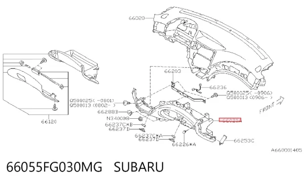 Painel dianteiro de salão "painel de instrumentos", parte inferior 66055FG030MG Subaru