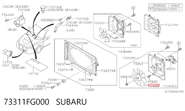 Ventilador (roda de aletas) do radiador de esfriamento 73311FG000 Subaru