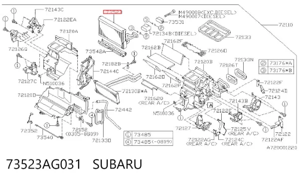 Vaporizador de aparelho de ar condicionado 73523AG031 Subaru