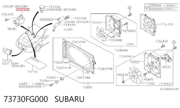Sensor de temperatura de ar no salão 73730FG000 Subaru