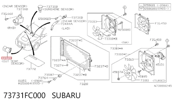 Sensor de temperatura do meio ambiente 73731FC000 Subaru
