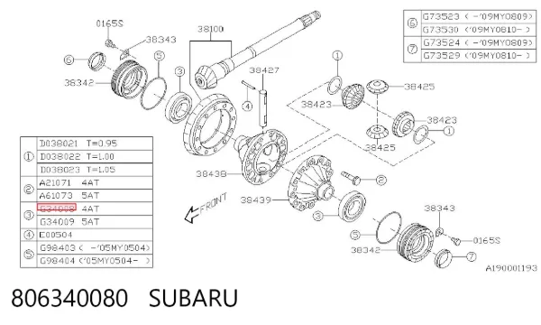 Rolamento de diferencial do eixo traseiro 806340080 Subaru